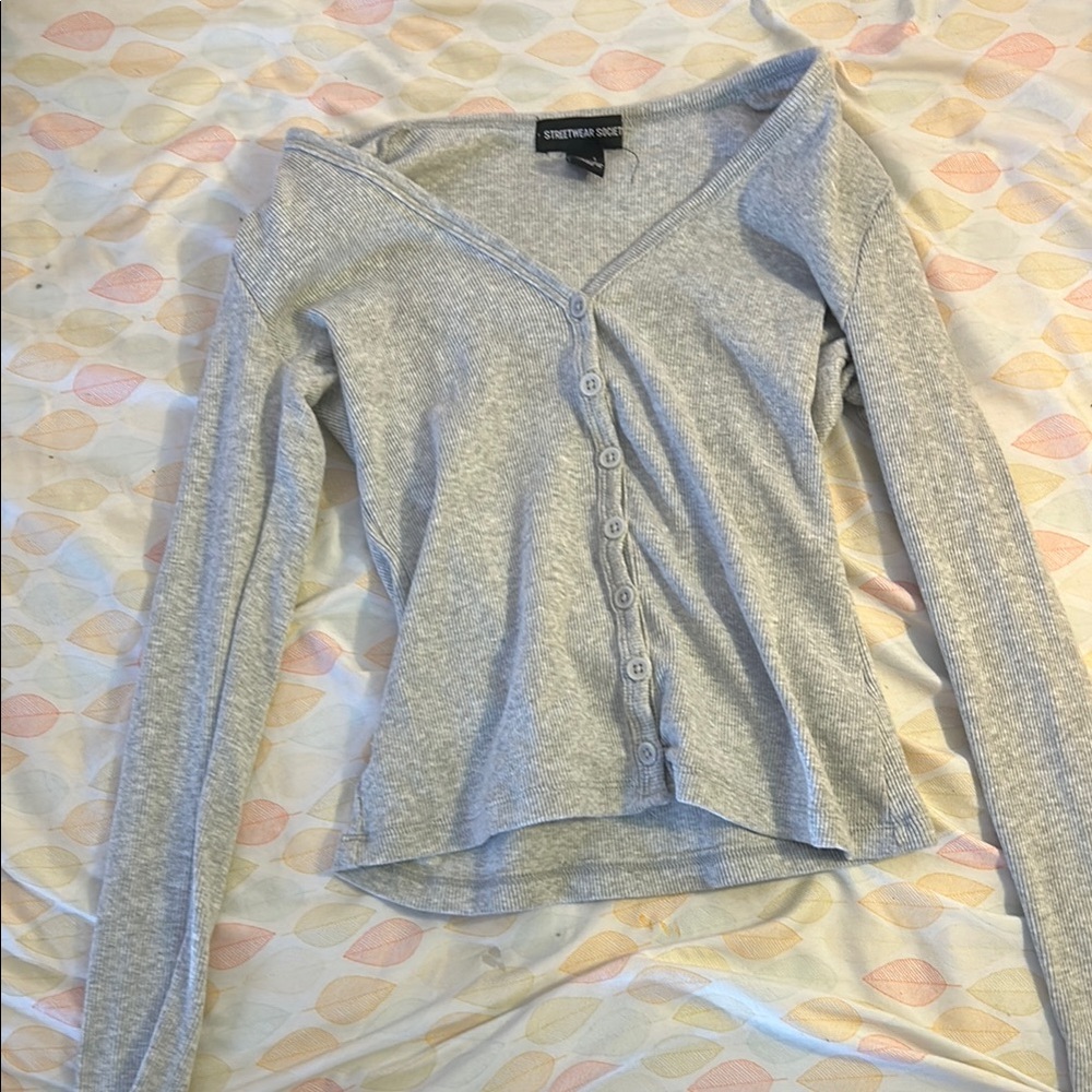 Gray Button-Up Women's Top
